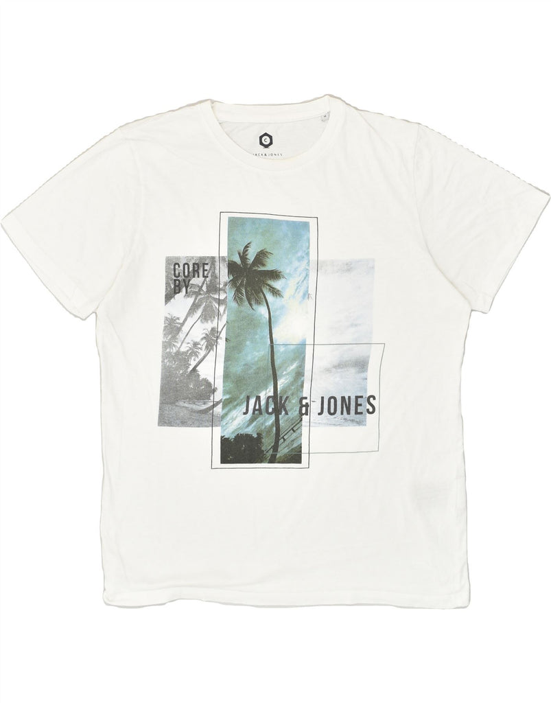 JACK & JONES Mens Graphic T-Shirt Top Medium White Cotton | Vintage Jack & Jones | Thrift | Second-Hand Jack & Jones | Used Clothing | Messina Hembry 