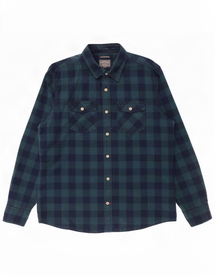 Fat Face Mens Classic Fit Shirt Large Navy Blue Gingham Cotton