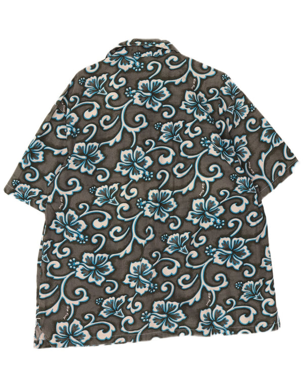 Rip Curl Mens Short Sleeve Shirt Large Grey Floral Cotton Hawaiian