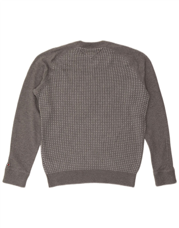Tommy Hilfiger Mens Crew Neck Jumper Sweater Medium Grey Geometric Cotton