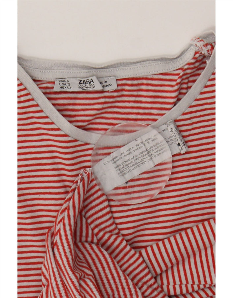 ZARA Womens T-Shirt Top UK 10 Small Red Striped Cotton Vintage Zara and Second-Hand Zara from Messina Hembry 