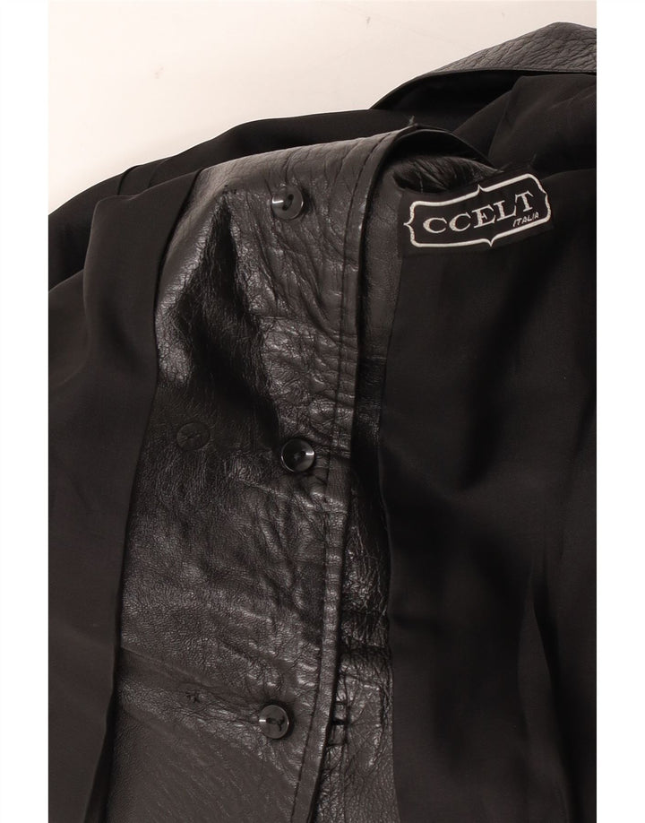 VINTAGE Womens Leather Coat UK 14 Medium Black