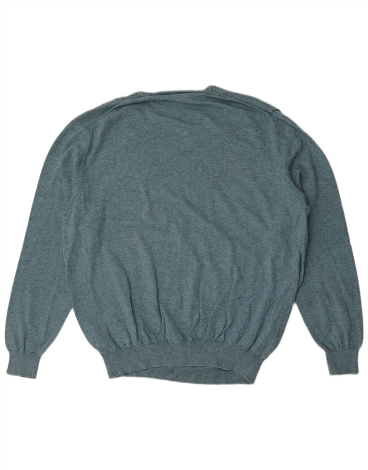 Massimo Dutti Mens V-Neck Jumper Sweater Large Blue Cotton
