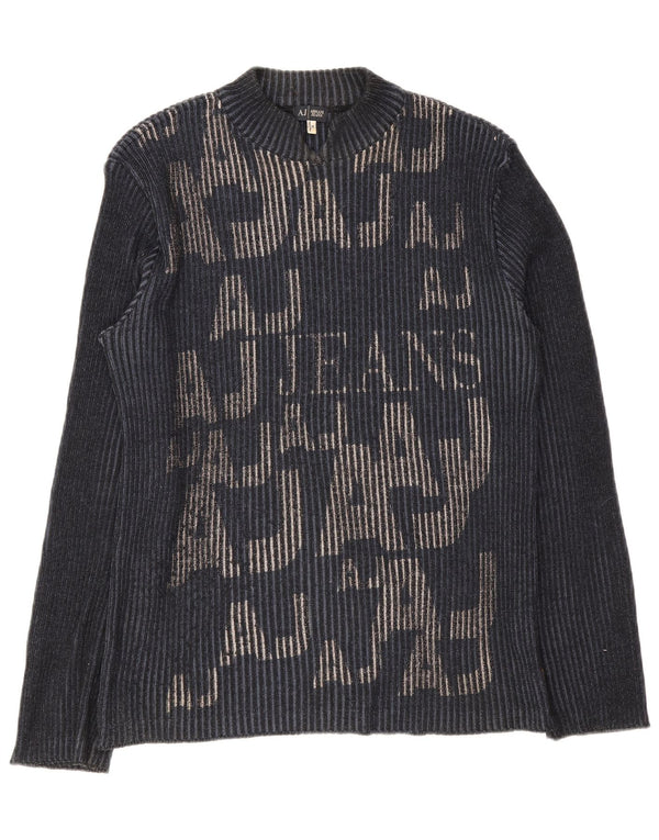 Armani Jeans Mens Graphic Turtle Neck Jumper Sweater XL Navy Blue Cotton