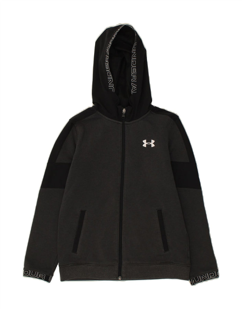 UNDER ARMOUR Boys Graphic Zip Hoodie Sweater 9-10 Years Medium Grey Vintage Under Armour and Second-Hand Under Armour from Messina Hembry 