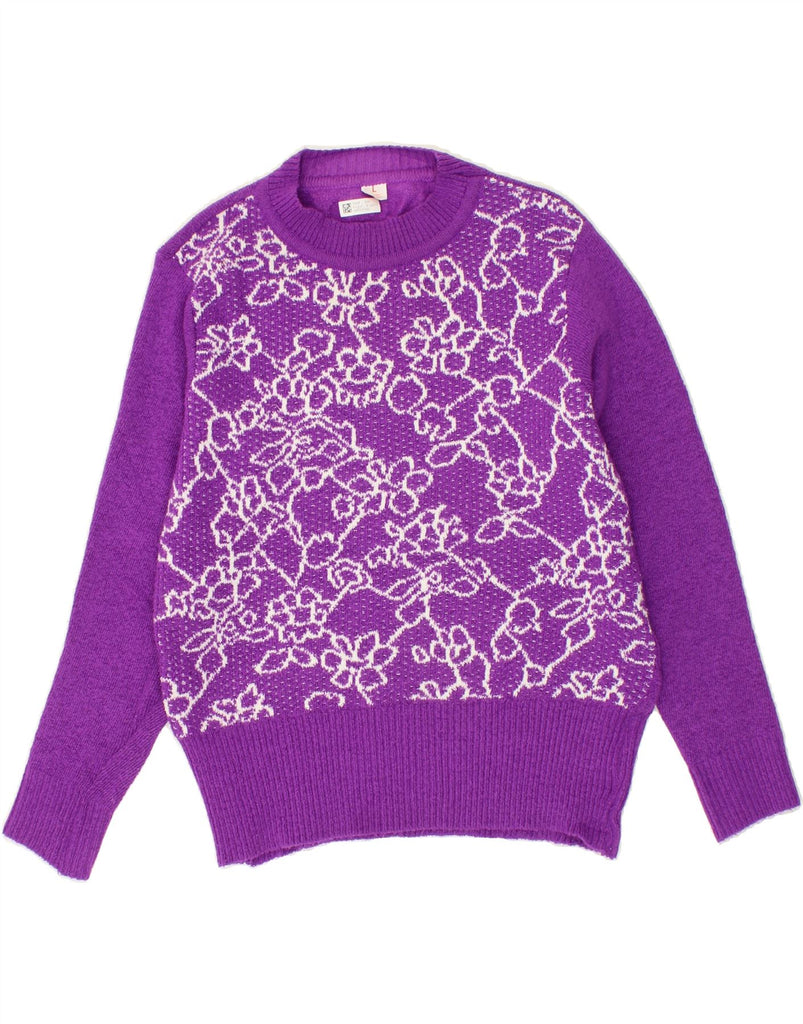 VINTAGE Womens Crew Neck Jumper Sweater UK 16 Large Purple Floral Acrylic Vintage Vintage and Second-Hand Vintage from Messina Hembry 