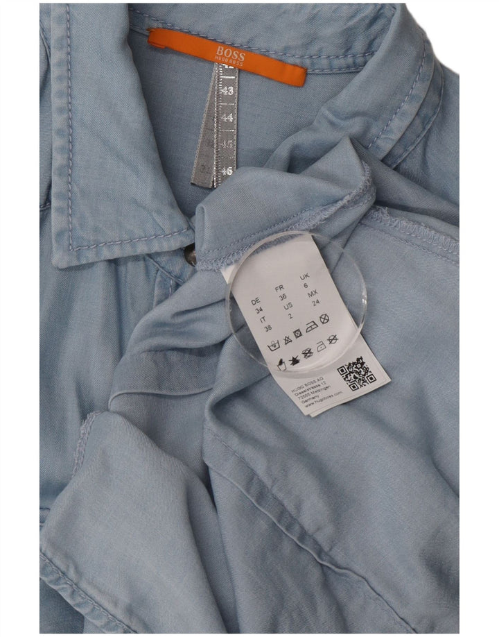 Hugo Boss Womens Oversized Shirt UK 6 XS Blue Lyocell