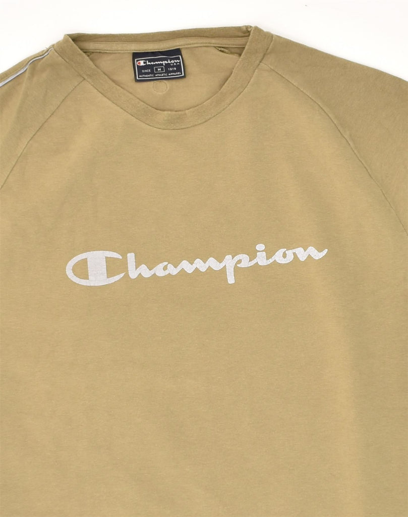 CHAMPION Mens Graphic T-Shirt Top Medium Beige Cotton | Vintage Champion | Thrift | Second-Hand Champion | Used Clothing | Messina Hembry 