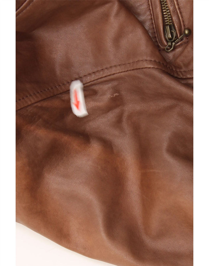 Vintage Womens Oversized Leather Jacket UK 18 XL Brown Leather