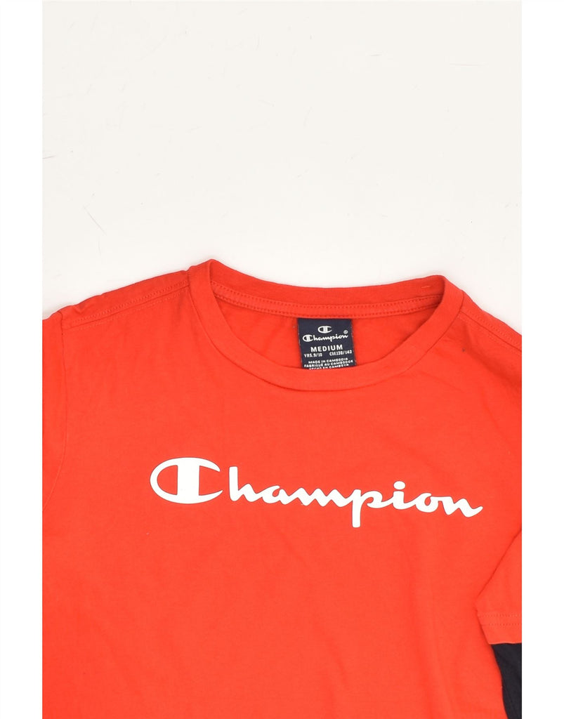 CHAMPION Boys Graphic Top Long Sleeve 9-10 Years Medium Red Colourblock | Vintage Champion | Thrift | Second-Hand Champion | Used Clothing | Messina Hembry 