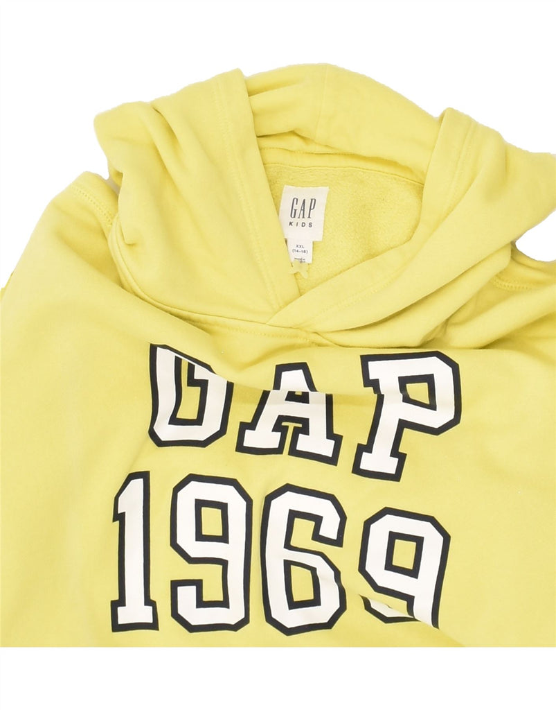 GAP Boys Graphic Hoodie Jumper 14-15 Years 2XL Yellow Cotton | Vintage Gap | Thrift | Second-Hand Gap | Used Clothing | Messina Hembry 