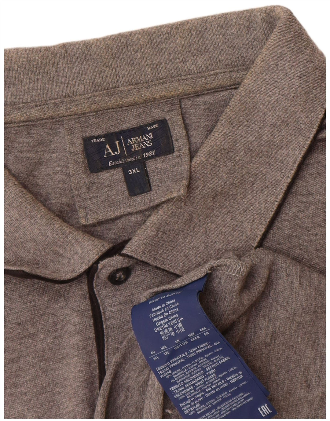 Armani Jeans Mens Polo Shirt 3XL Grey Cotton