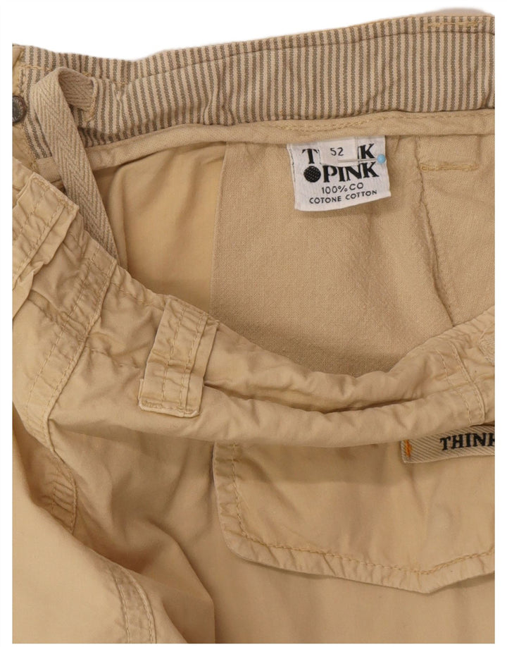 THINK PINK Mens Cargo Shorts IT 52 XL W38  Beige Cotton