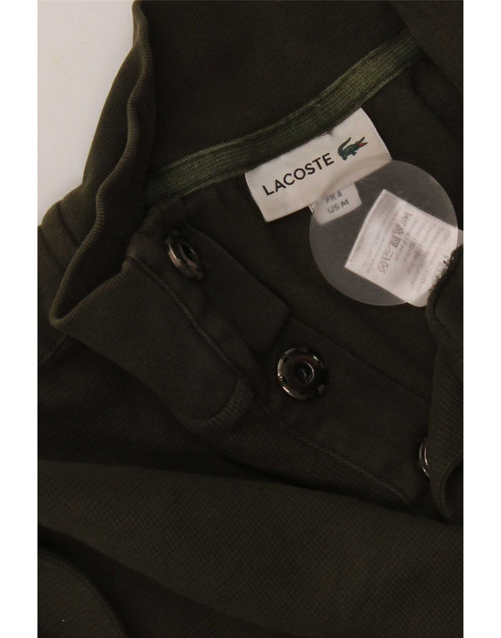 Lacoste Mens Button Neck Jumper Sweater Size 4 Medium Khaki Cotton