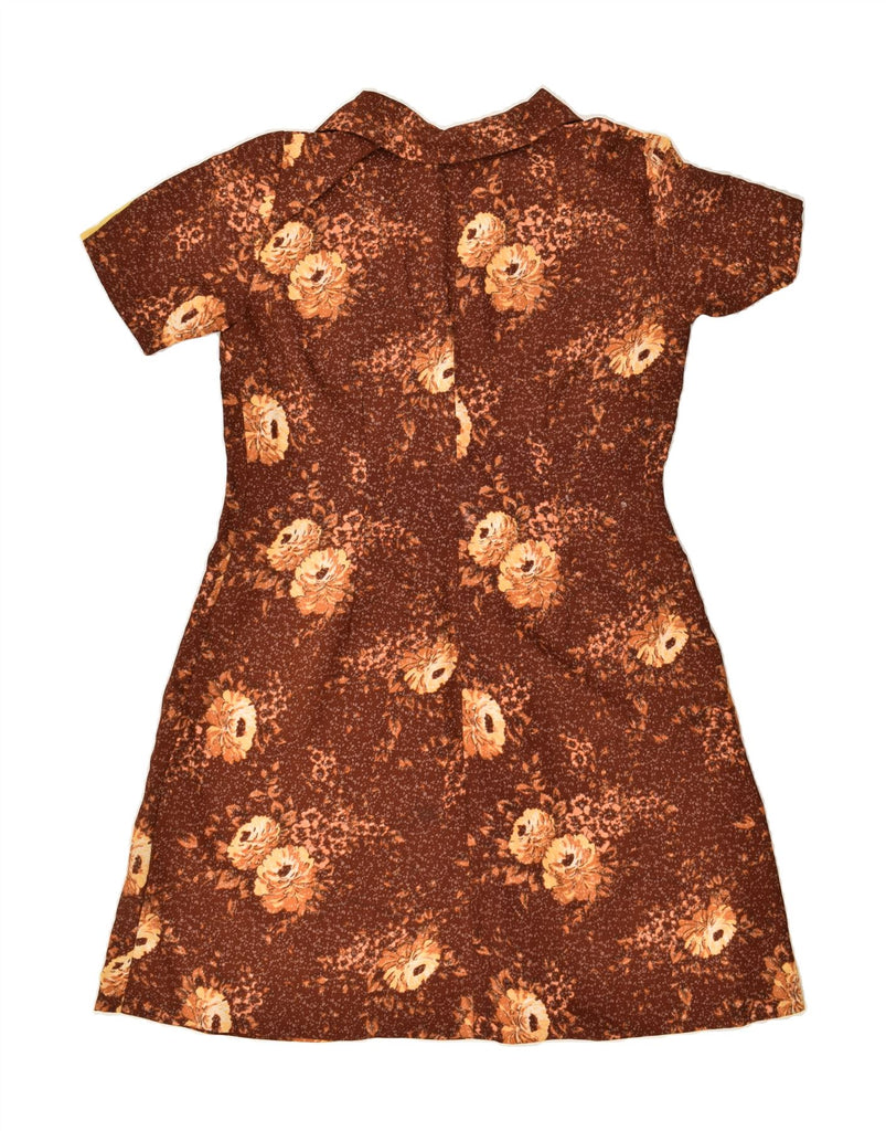 VINTAGE Womens A-Line Dress UK 14 Medium Brown Floral | Vintage Vintage | Thrift | Second-Hand Vintage | Used Clothing | Messina Hembry 