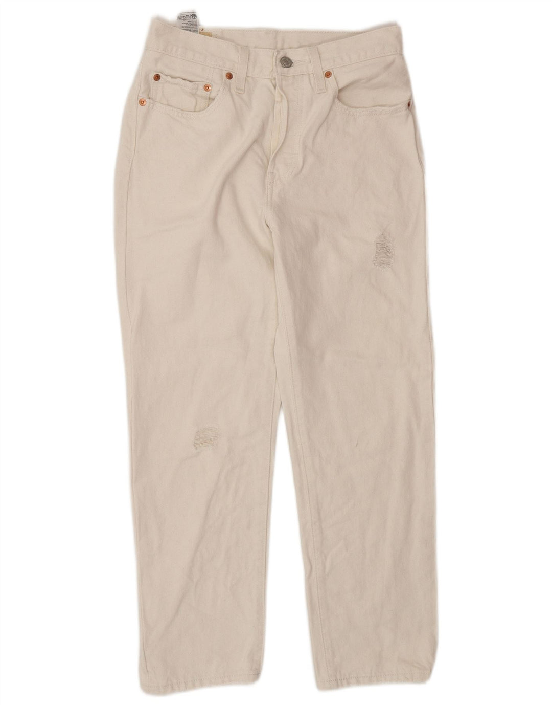 Levi's Mens 501 Distressed Cropped Straight Jeans W26 L26 Off White Cotton