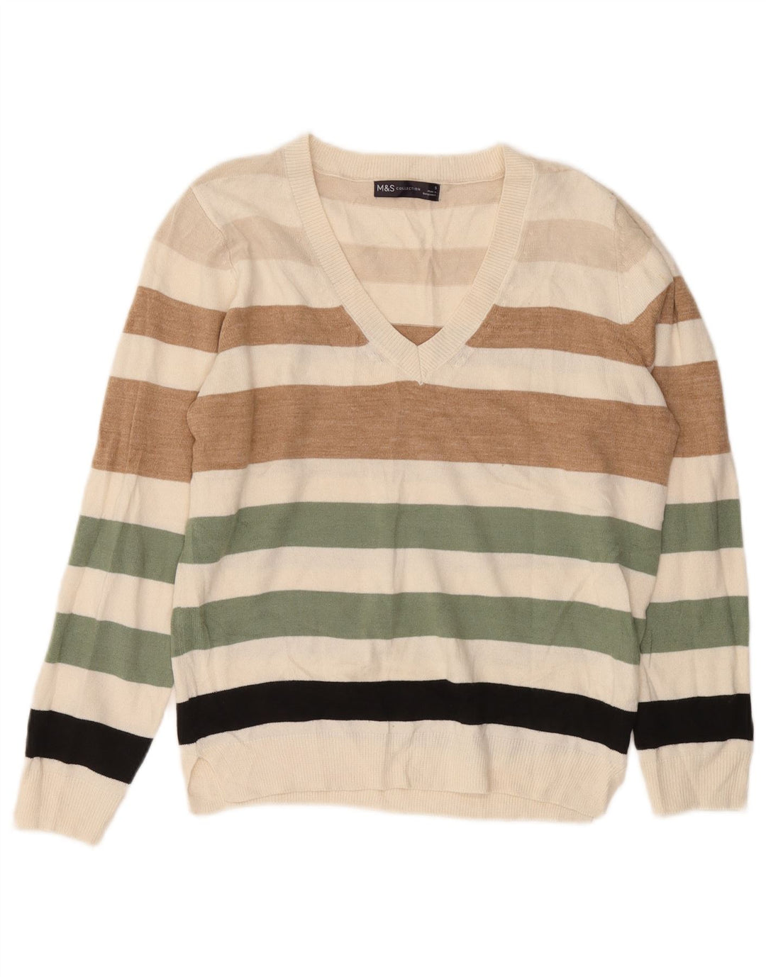 Marks & Spencer Mens V-Neck Jumper Sweater Small Multicoloured Striped