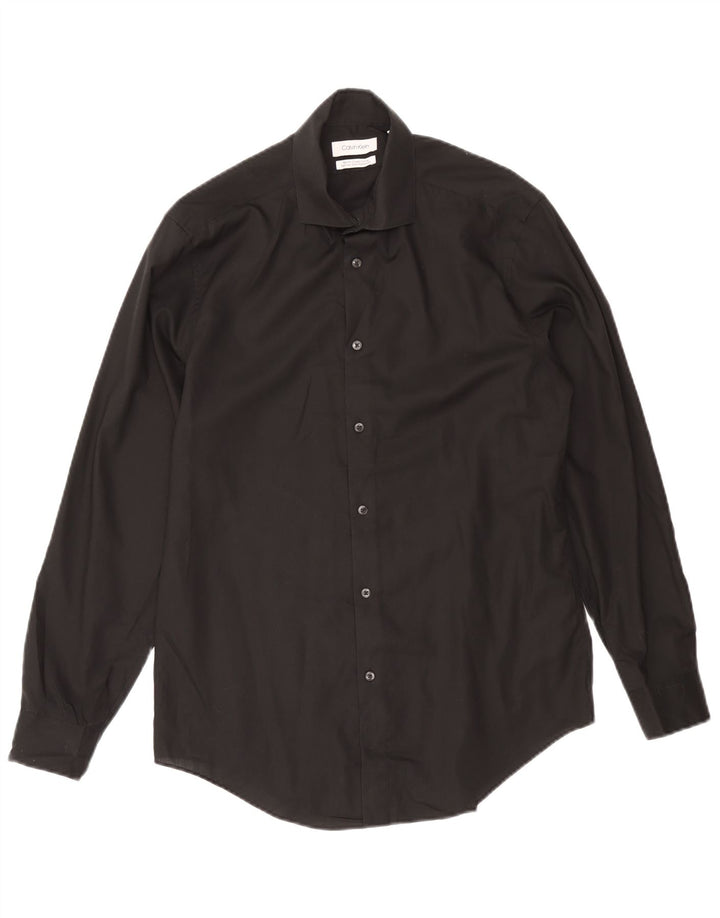 Calvin Klein Mens Slim Fit Shirt Size 15 1/2 Medium Black Cotton