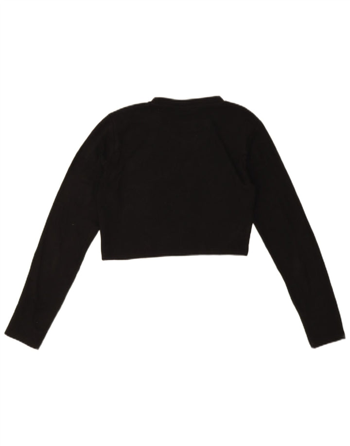 Zara Womens Crop Top Long Sleeve UK 16 Large Black Cotton