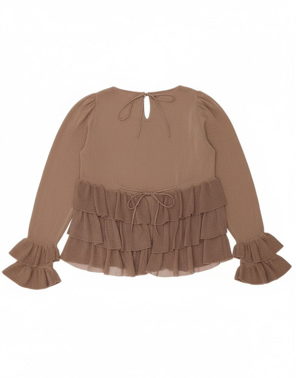 Zara Womens Oversized Long Sleeve Blouse Top UK 10 Small Brown Colourblock