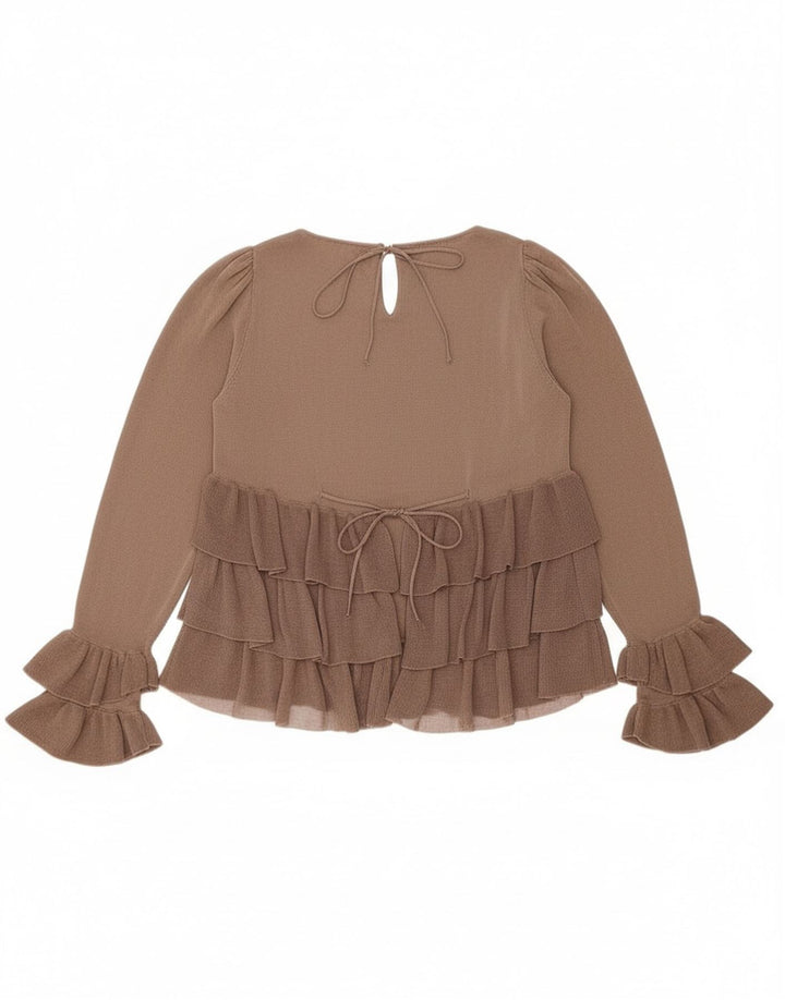 Zara Womens Oversized Long Sleeve Blouse Top UK 10 Small Brown Colourblock