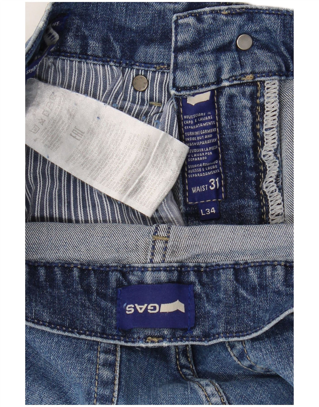 Gas Mens Slim Jeans W31 L34 Blue Cotton
