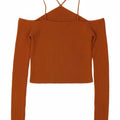 ZARA Womens Crop Knit Off Shoulder Top UK 12 Medium Brown Viscose