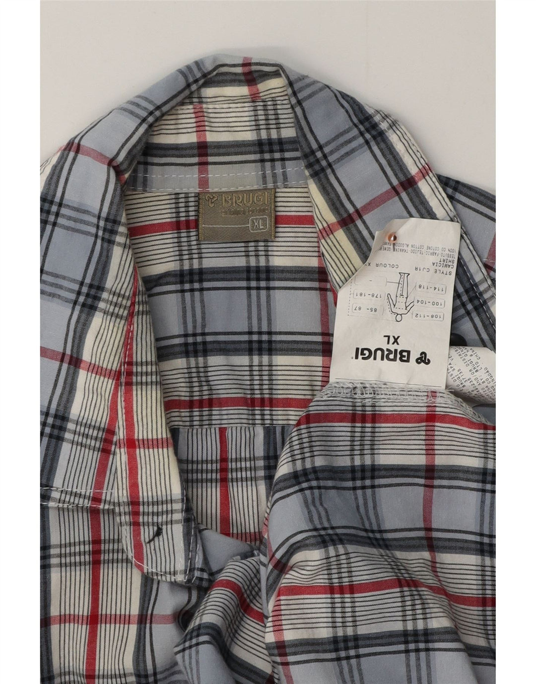 BRUGI Mens Short Sleeve Shirt XL Blue Gingham Cotton