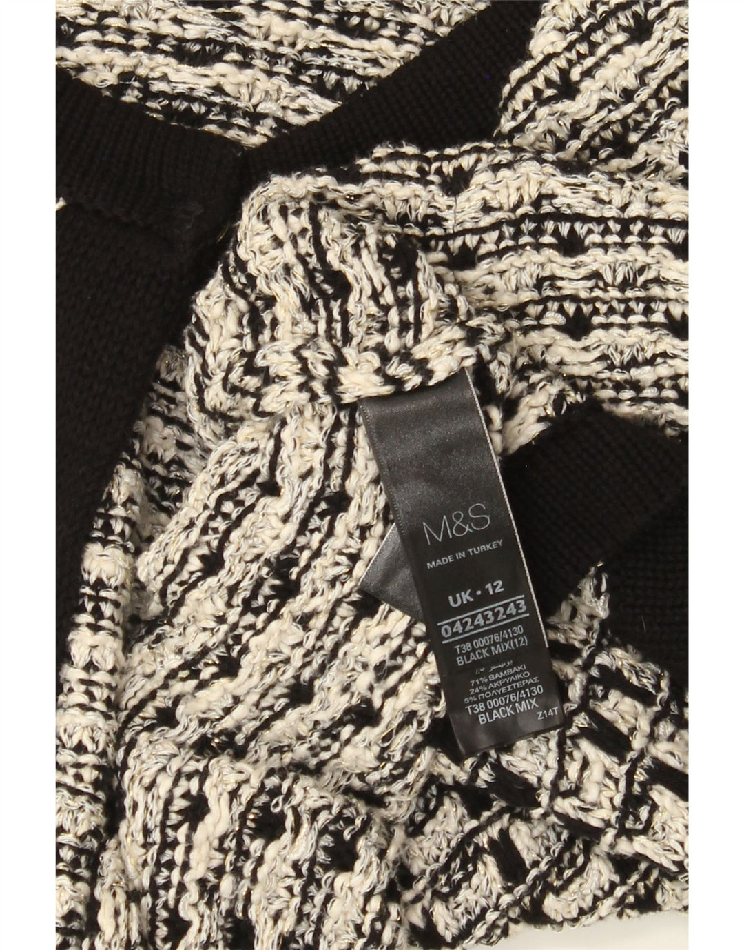 Marks & Spencer Womens Cardigan Sweater UK 12 Medium Black Check Cotton