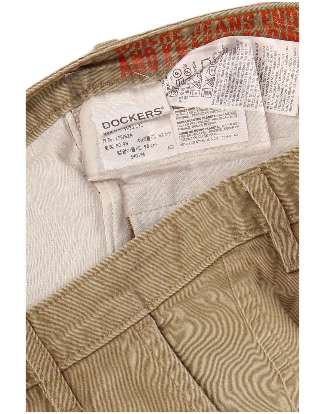 DOCKERS Mens Slim Chino Trousers W32 L29 Khaki Cotton