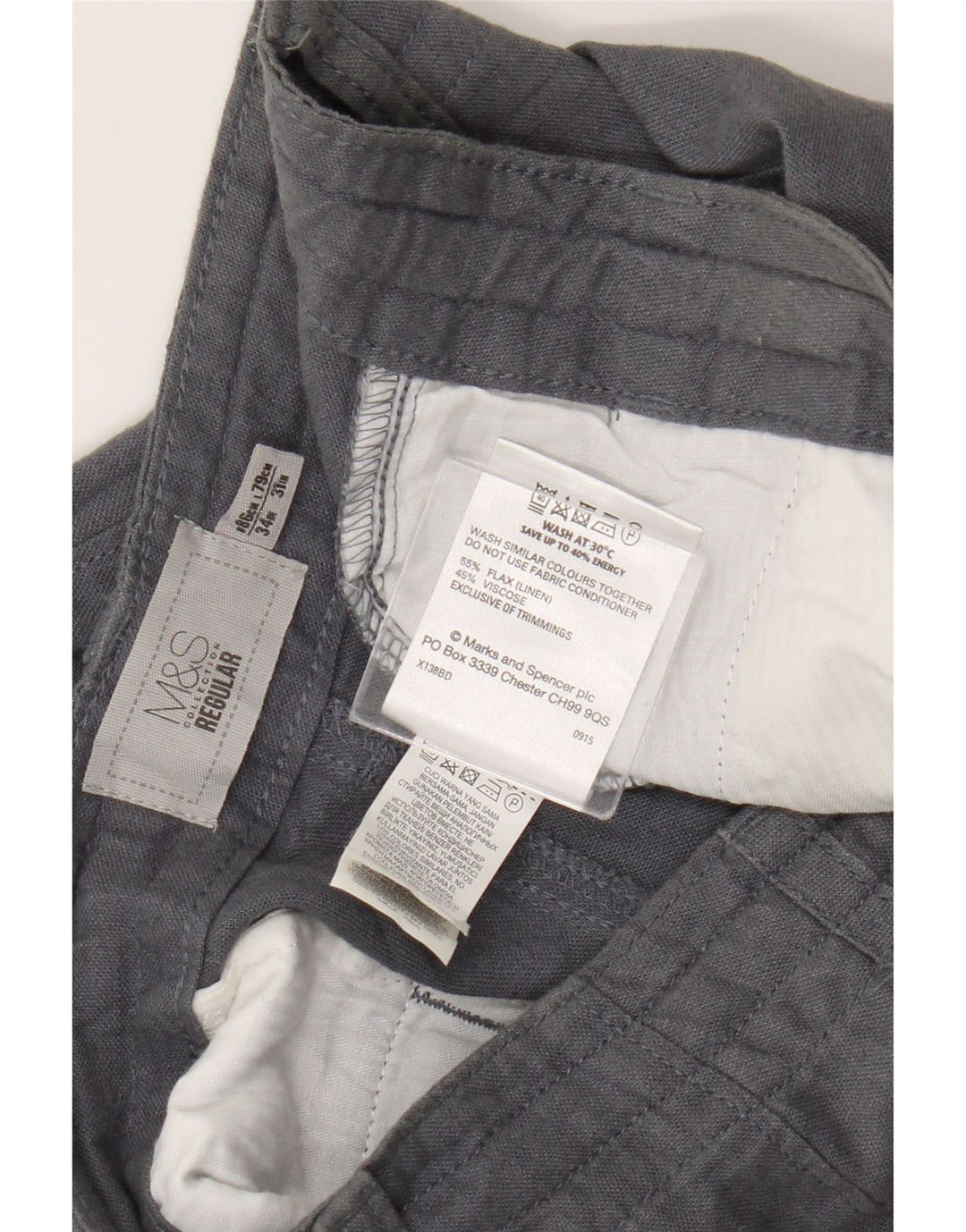 Marks & Spencer Mens Regular Fit Chino Trousers W34 L31 Grey Linen