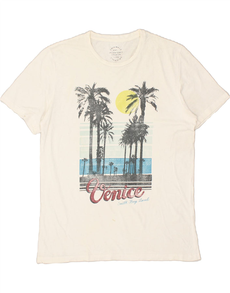 JACK & JONES Mens Venice Slim Graphic T-Shirt Top XL Off White Cotton | Vintage Jack & Jones | Thrift | Second-Hand Jack & Jones | Used Clothing | Messina Hembry 