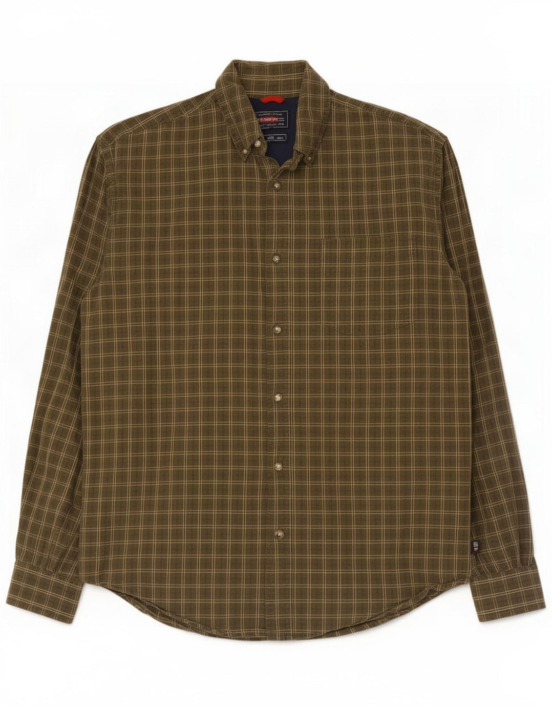 Wrangler Mens Shirt Medium Khaki Check Cotton