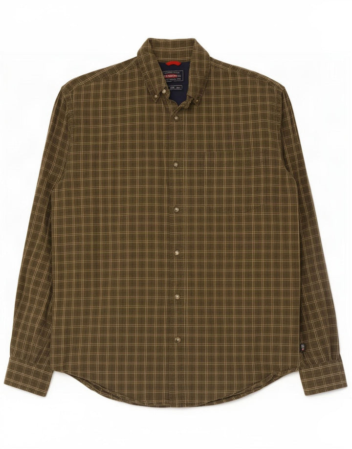 Wrangler Mens Shirt Medium Khaki Check Cotton