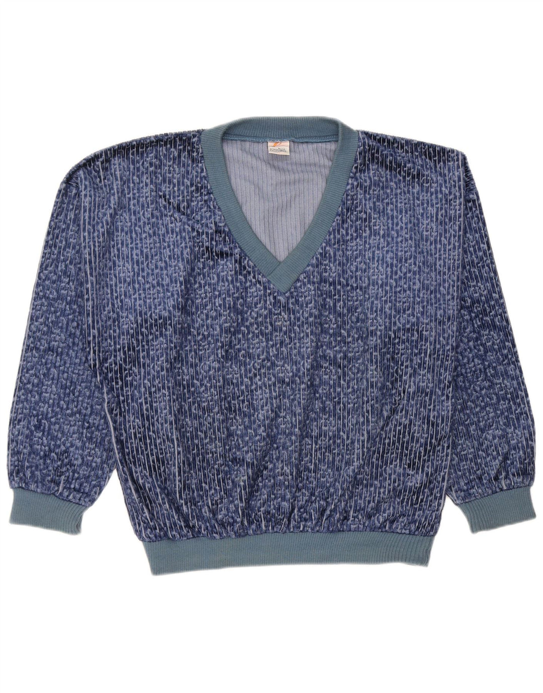 Vintage Mens Velour Sweatshirt Jumper Medium Blue Pinstripe Polyester