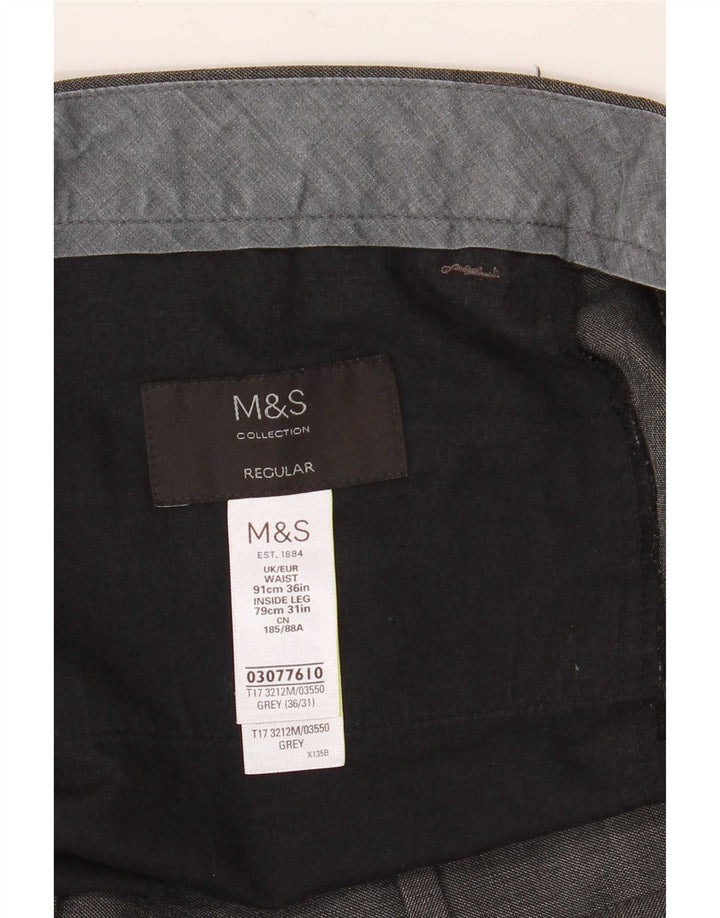 Marks & Spencer Mens Tapered Regular Suit Trousers W36 L31 Grey Polyester
