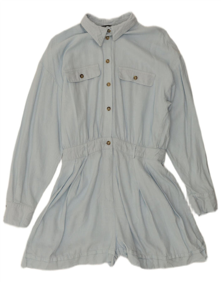 ZARA Womens Long Sleeve Playsuit UK 10 Small  Blue Linen