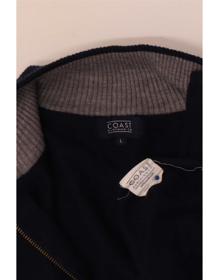 Coast Mens Zip Neck Jumper Sweater Large Navy Blue Wool