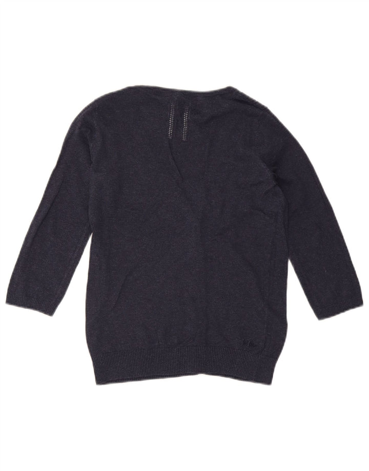 FAT FACE Womens 3/4 Sleeve Cardigan Sweater UK 8 Small Navy Blue Cotton