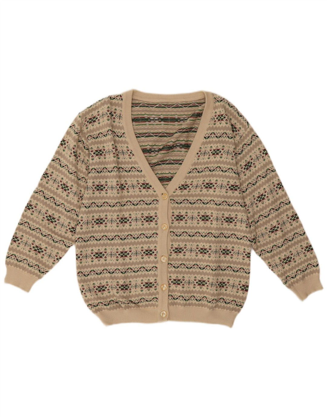 Vintage Womens Cardigan Sweater UK 14 Medium Grey Fair Isle