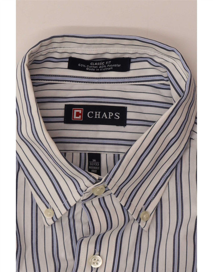 Chaps Mens Classic Fit Shirt Size 16 Large White Striped Cotton