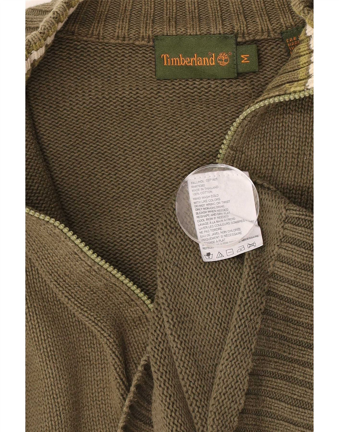 Timberland Mens Cardigan Sweater Medium Khaki Cotton