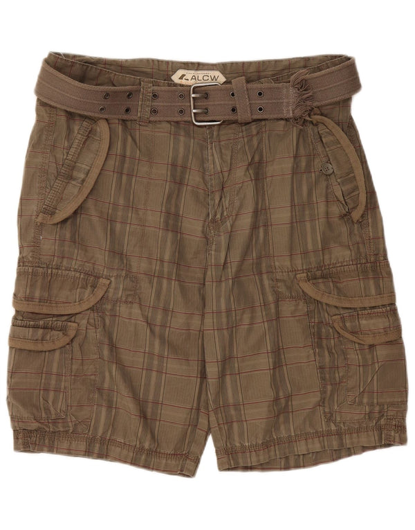 C&A Mens Cargo Shorts EU 48 Medium W34  Khaki Check Cotton