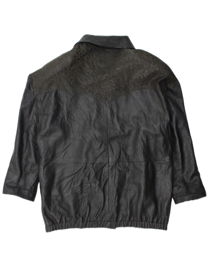 YUPPIE Womens Oversized Leather Jacket UK 18 XL Black Floral