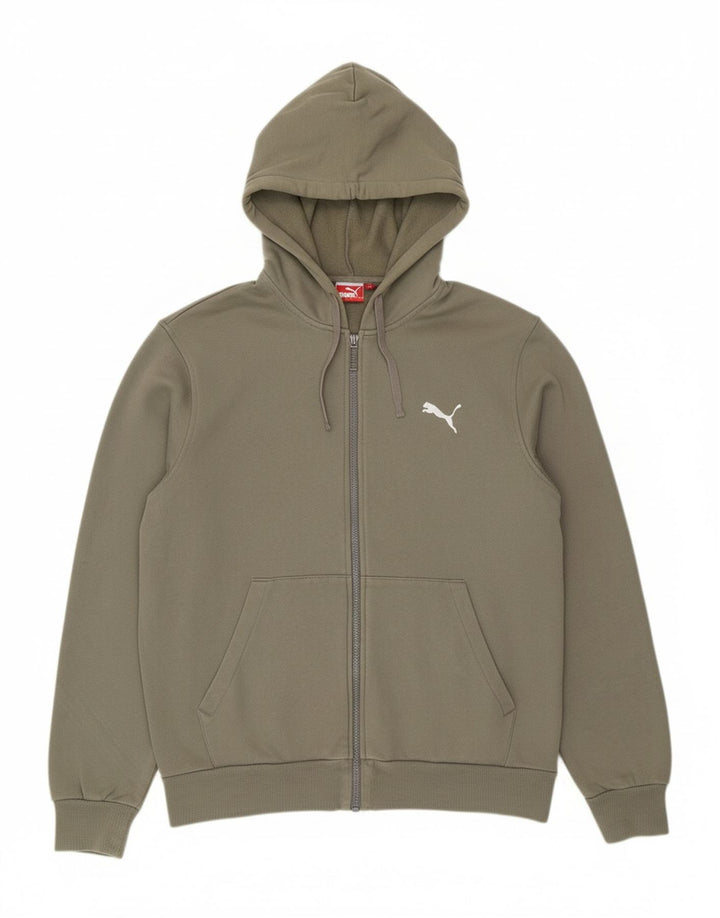 PUMA Mens Graphic Zip Hoodie Sweater Large Khaki Cotton