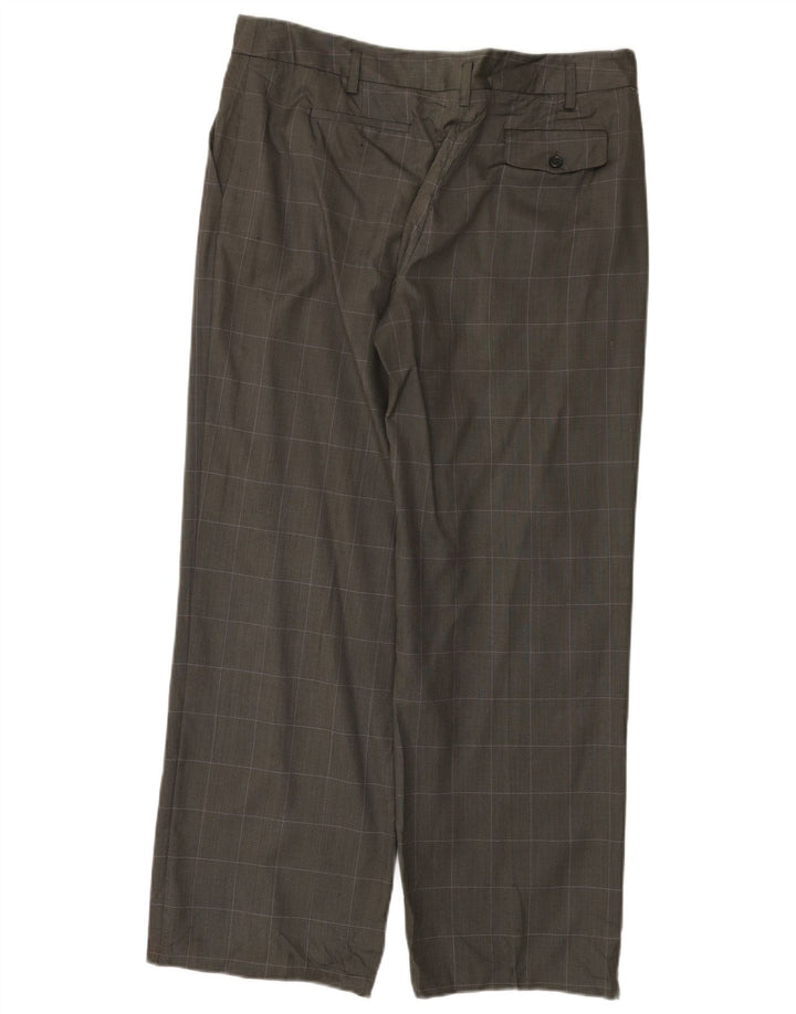 Calvin Klein Womens Straight Suit Trousers US 14 XL W36 L30 Grey Check Wool