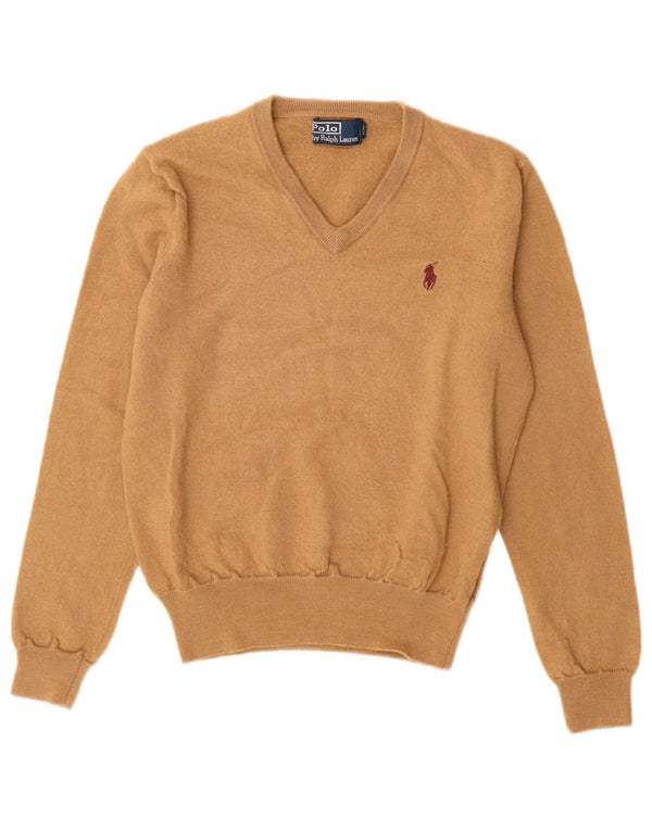 Polo Ralph Lauren Boys V-Neck Jumper Sweater 9-10 Years Small Brown