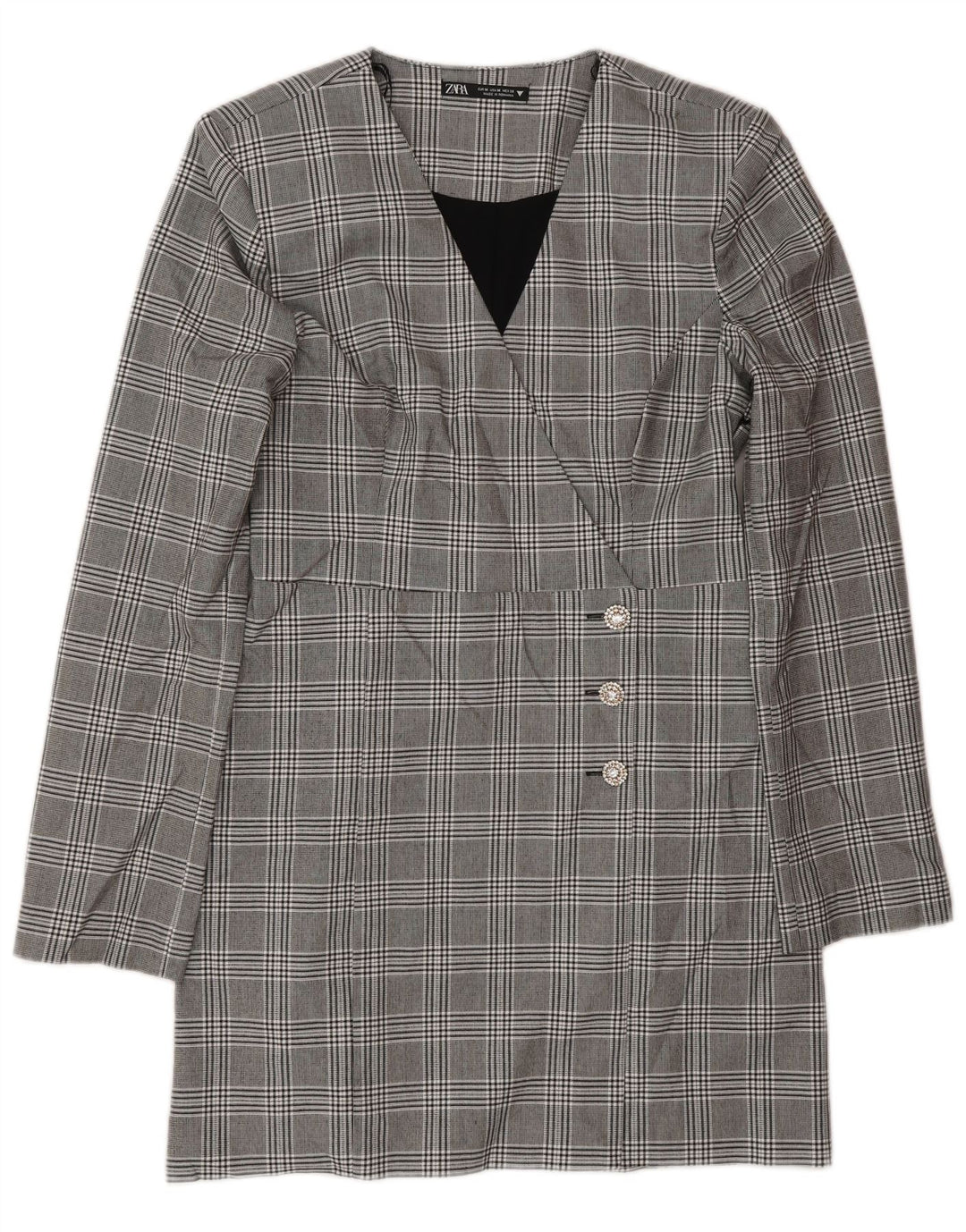 Zara Womens Long Sleeve Shift Dress UK 12 Medium Grey Check Polyester