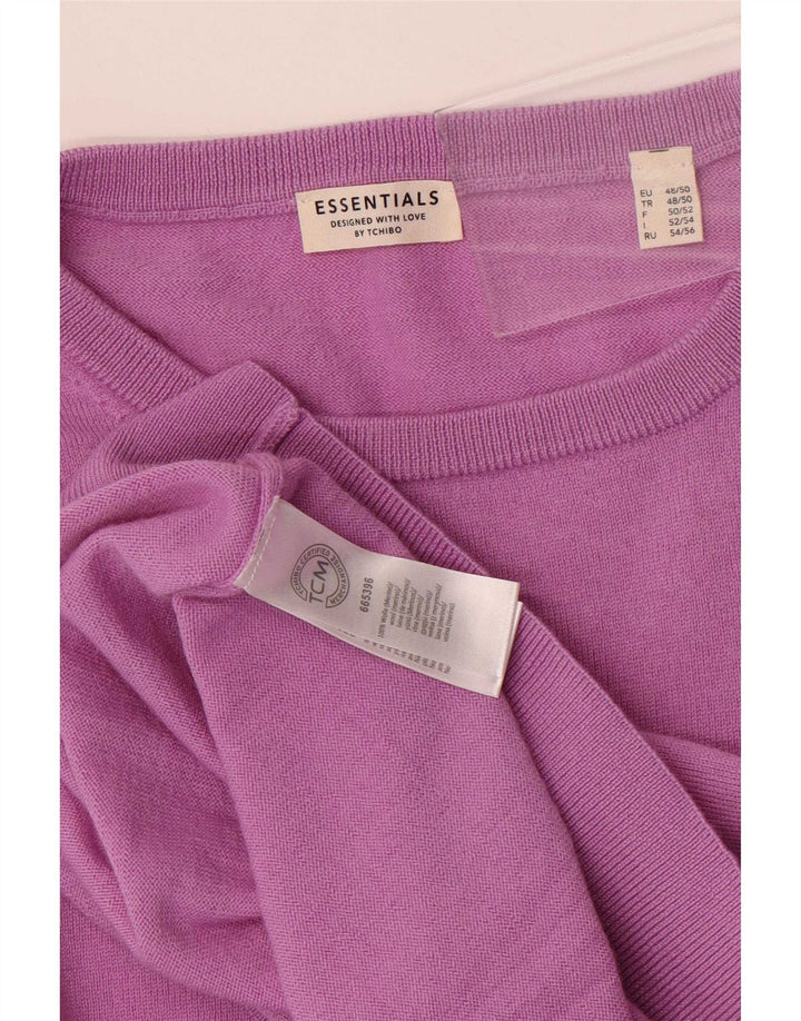 Essentials Mens Crew Neck Jumper Sweater EU 48/50 Medium Purple Merino Wool