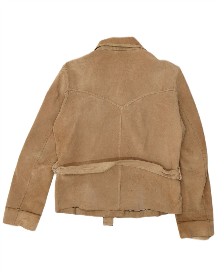 Vintage Womens Suede Jacket IT 48 XL Beige Leather